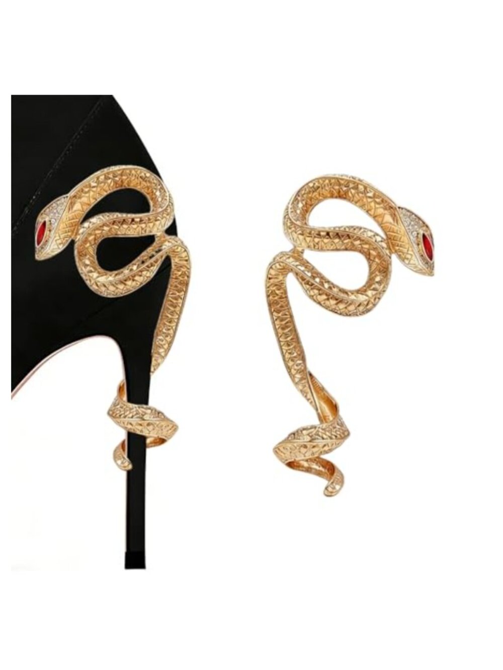 Gold Crystal Rhinestone Snake Charm Heel Clips - Shoe Jewelry